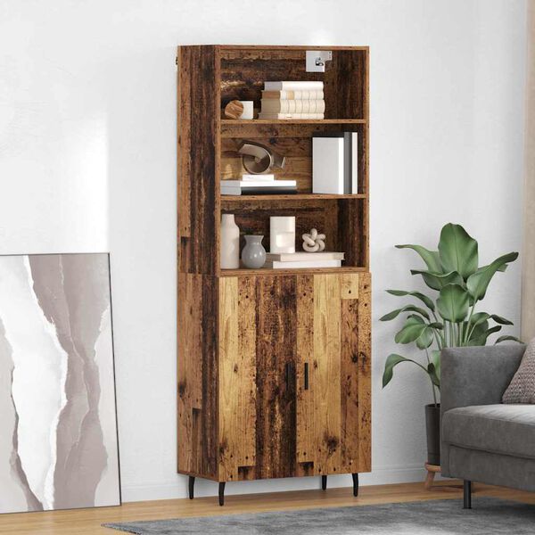 vidaXL Highboard Altholz 69,5 x 34 x 180 cm Engineered Wood und Glas