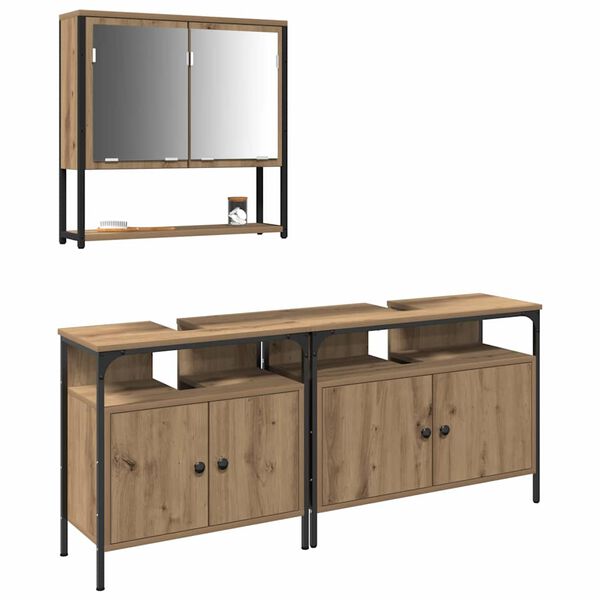 vidaXL Badezimmermöbel-Set mit Regal mit Tür 3 pcs Braun Holzwerkstoff