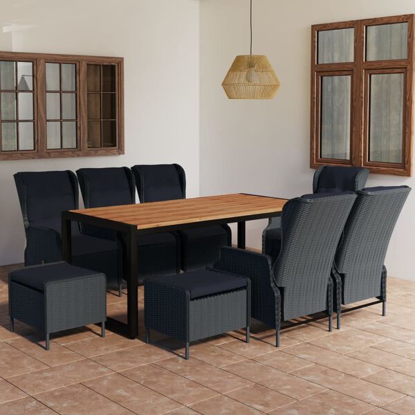 vidaXL 9-tlg. Garten-Essgruppe Dunkelgrau