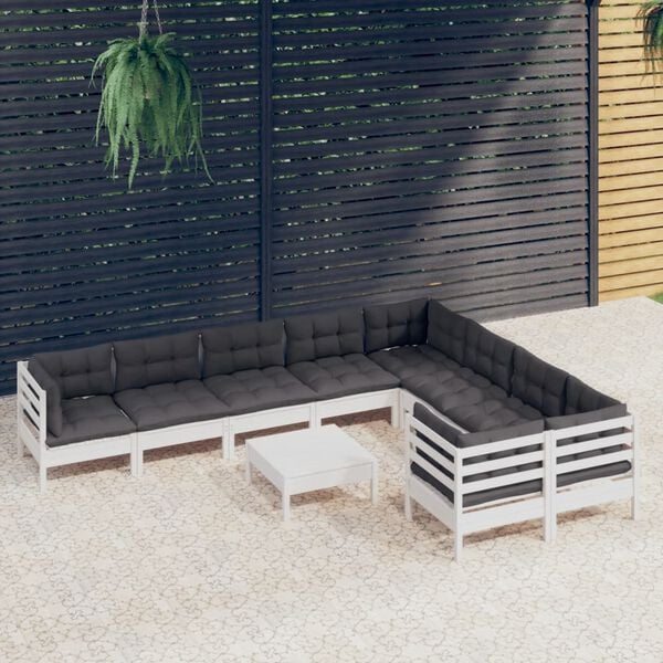 vidaXL 10-tlg. Garten-Lounge-Set mit Kissen Weiß Kiefernholz