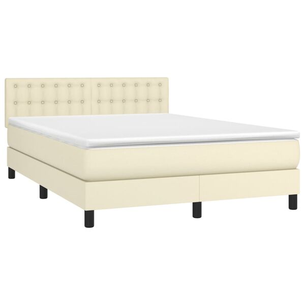 vidaXL Boxspringbett mit Matratze & LED Creme 140x190 cm Kunstleder