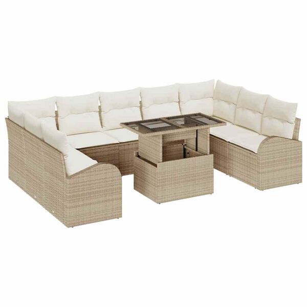 vidaXL Sofa Set mit Kissen 10 pcs Beige und Creme Poly-Rattan