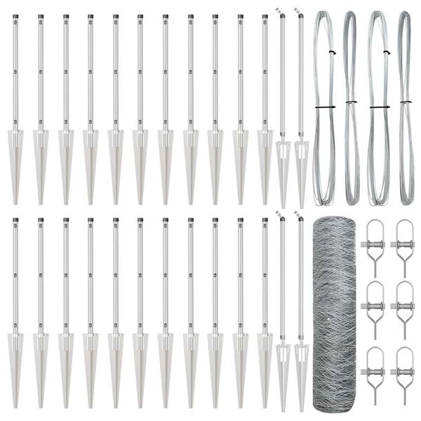 vidaXL Zaun mit Pfosten Silber 0,5 x 50 m PVC-beschichteter Stahl