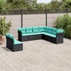 vidaXL 9-teiliges Gartensofa-Set mit Kissen, schwarzes Polyrattan