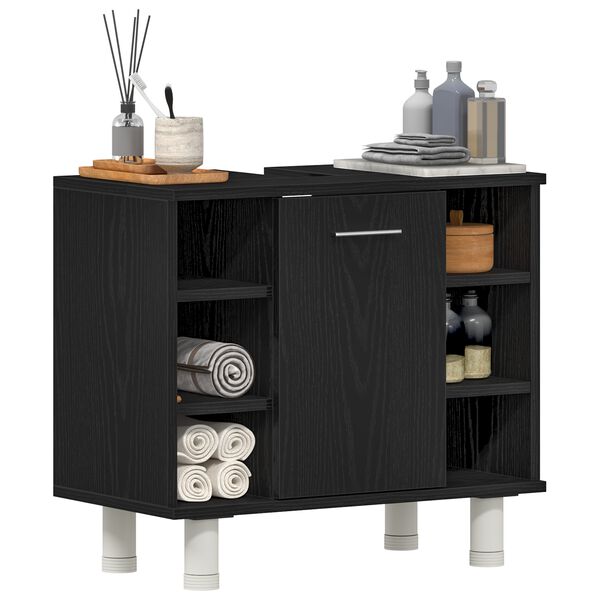 vidaXL Badezimmerschrank mit T&uuml;r Schwarz Eichen-Optik 60 x 32 x 54 cm