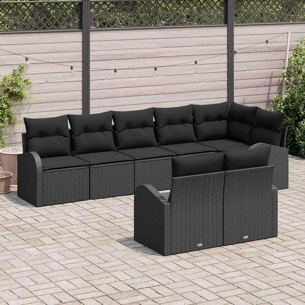 vidaXL Gartensofa-set mit Kissen 8 pcs Schwarz Poly-Rattan