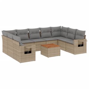 vidaXL 10-tlg. Garten-Sofagarnitur mit Kissen Beige Poly Rattan