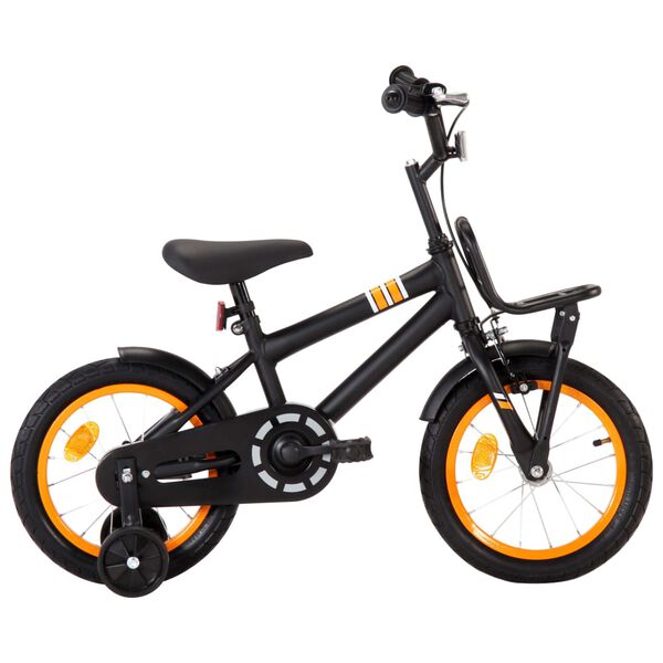 vidaXL Kinderfahrrad mit Frontgep&auml;cktr&auml;ger 14 Zoll Schwarz und Orange