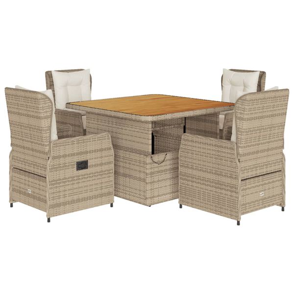 vidaXL 5-tlg. Garten-Essgruppe mit Kissen Beige Poly Rattan