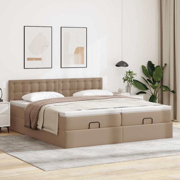 vidaXL Ottoman-Bett mit Matratzen LEDs Cappuccino 200x200cm Kunstleder