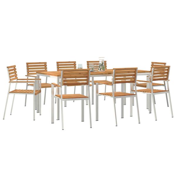vidaXL Garten-Ess-Set 9 pcs Braun Massives Teakholz