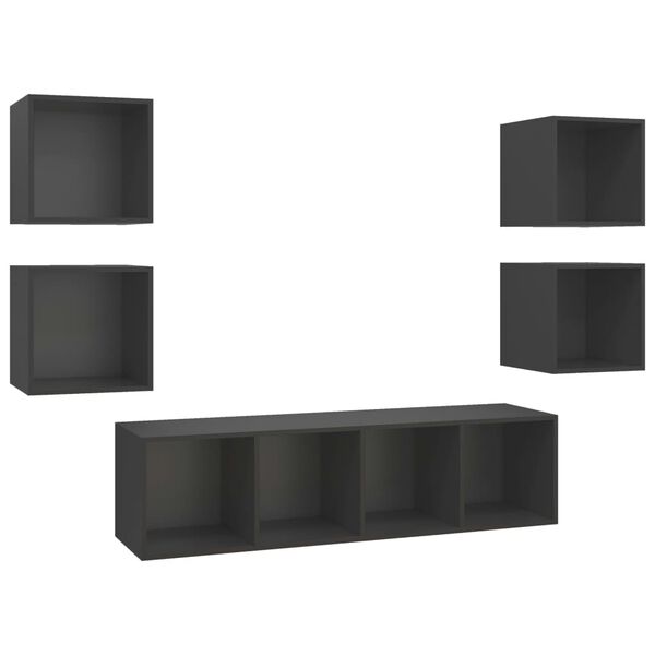 vidaXL 5-tlg. TV-Schrank-Set Grau Holzwerkstoff