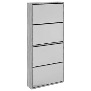 vidaXL Schuhschrank mit Spiegel 4 F&auml;cher Grau Sonoma 63x17x134 cm