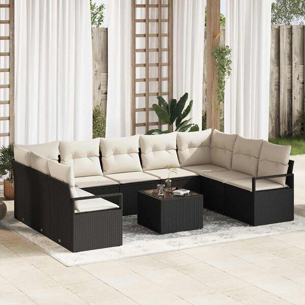 vidaXL Sofa Set mit Kissen 10 pcs Schwarz Poly-Rattan