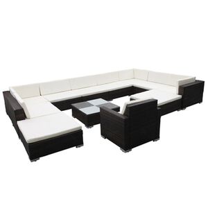 vidaXL 12-tlg. Garten-Lounge-Set mit Kissen Poly Rattan Schwarz