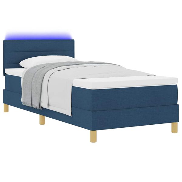 vidaXL LED Boxspringbett mit Matratze mit LED Blau 100 x 200 cm Stoff