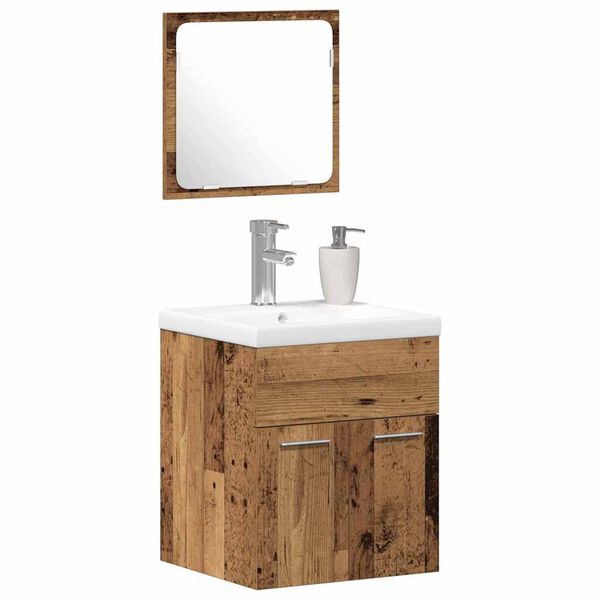 vidaXL Badezimmerm&ouml;bel-Set Wandmontiert 3 pcs Altholz Holzwerkstoff