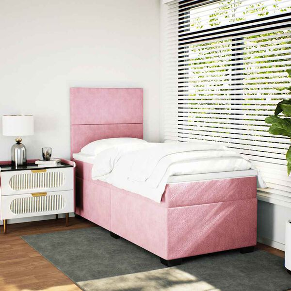 vidaXL Boxspringbett mit Matratze Rosa 100x200 cm Samt