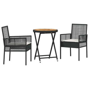 vidaXL Garten Bistro Set 3 stk. Schwarz Poly-Rattan