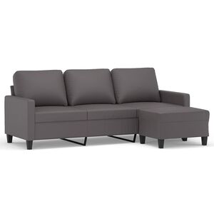 vidaXL 3-Sitzer-Sofa mit Hocker Grau 180 cm Kunstleder