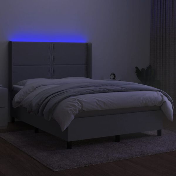 vidaXL Boxspringbett mit Matratze & LED Hellgrau 140x190 cm Stoff
