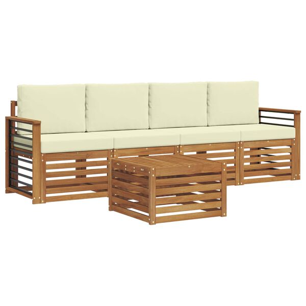 vidaXL Sofagarnituren 5 pcs Natur und Creme Massivholz Akazie