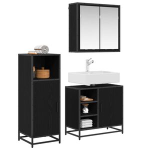 vidaXL Badezimmerm&ouml;bel-Set 3 pcs Schwarz Eichen-Optik Holzwerkstoff