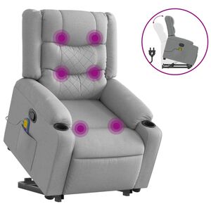 vidaXL Massagesessel mit Aufstehhilfe Hellgrau Stoff