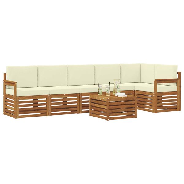 vidaXL Ecksofa Set mit Kissen 7 pcs Natur und Creme Massivholz Akazie