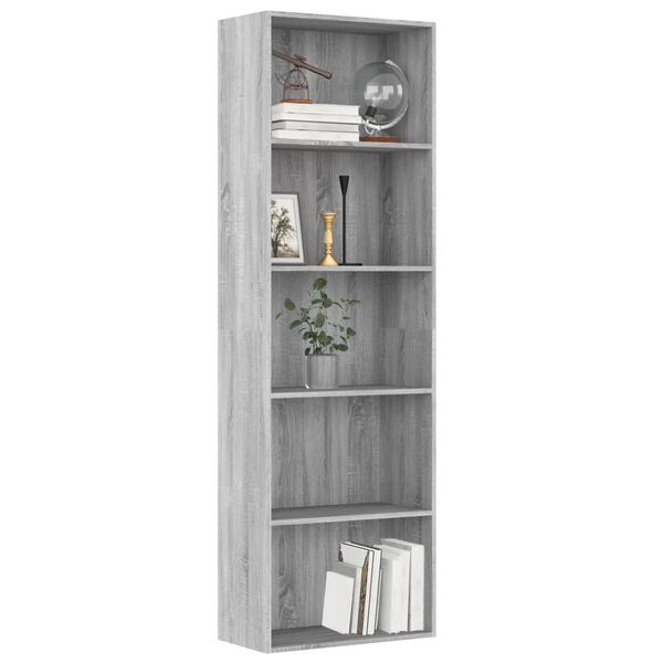 vidaXL Bücherregal 5 Fächer Grau Sonoma 60x30x189 cm Holzwerkstoff
