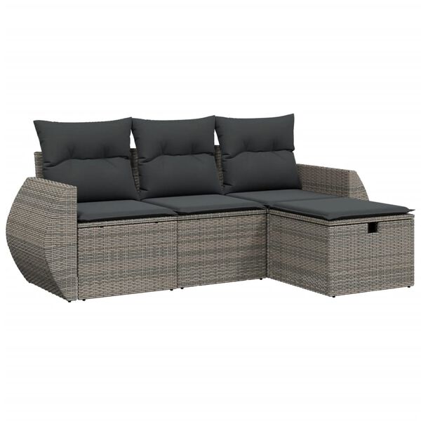vidaXL 4-tlg. Garten-Sofagarnitur mit Kissen Grau Poly Rattan