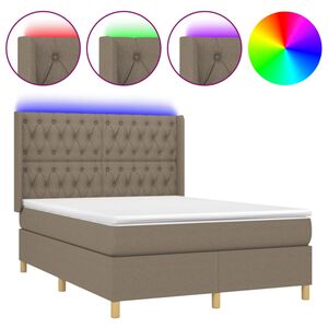 vidaXL Boxspringbett mit Matratze & LED Taupe 140x200 cm Stoff