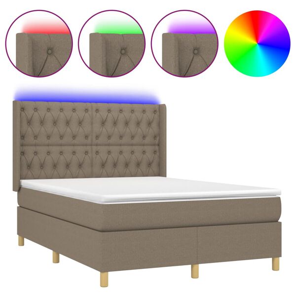 vidaXL Boxspringbett mit Matratze & LED Taupe 140x200 cm Stoff