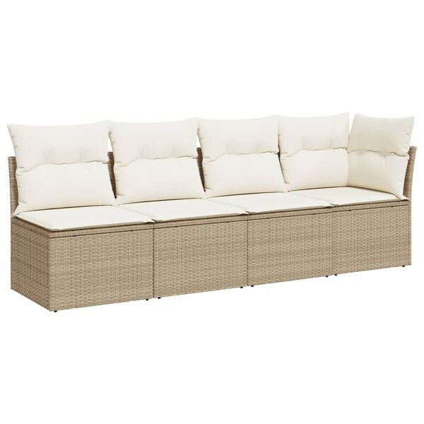 vidaXL Gartensofa mit Kissen 4-Sitzer Beige Poly Rattan
