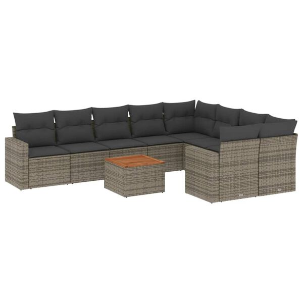 vidaXL 10-tlg. Garten-Sofagarnitur mit Kissen Grau Poly Rattan