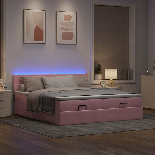 vidaXL Ottoman-Bett mit Matratzen & LEDs Rosa 180x200 cm Samt