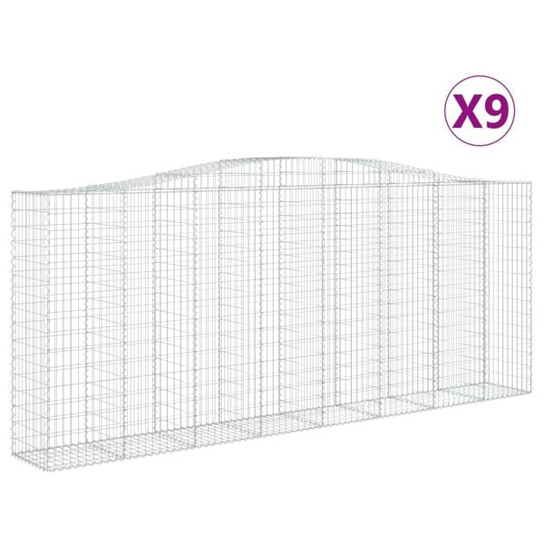 vidaXL Gabionen mit Hochbogen 9 Stk. 400x50x160/180cm Verzinktes Eisen
