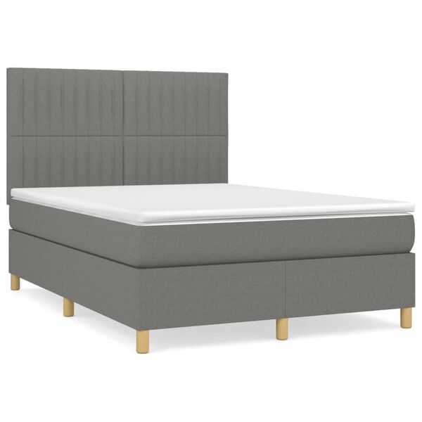 vidaXL Boxspringbett mit Matratze Dunkelgrau 140x200 cm Stoff