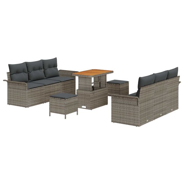 vidaXL Garten-Sofa-Set mit Kissen mit Speicher mit Kissen 9 pcs Grau