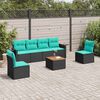 vidaXL 7-teiliges Gartensofa-Set mit Kissen, schwarzes Polyrattan
