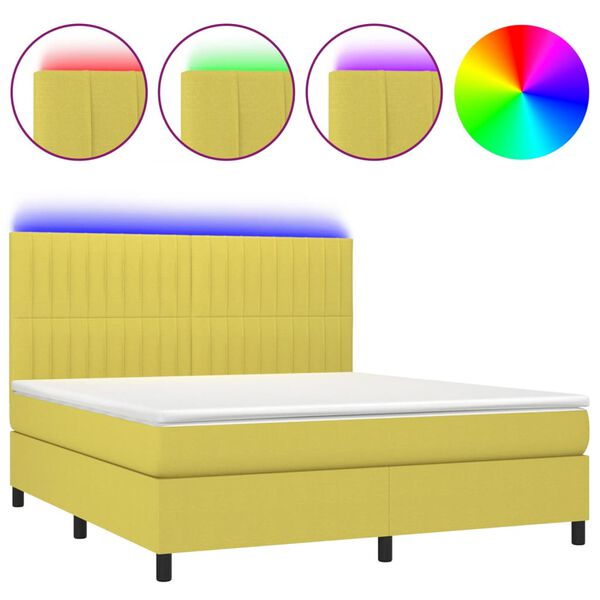 vidaXL Boxspringbett mit Matratze & LED Gr&uuml;n 180x200 cm Stoff