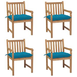 vidaXL Gartenst&uuml;hle 4 Stk. mit Hellblauen Kissen Massivholz Teak