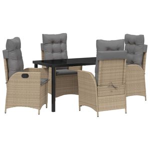 vidaXL Garten Essgruppe mit Kissen 5 pcs Beige Poly-Rattan