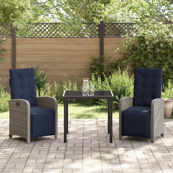 vidaXL Garten Essgruppe mit Kissen 3 pcs Grau Poly-Rattan