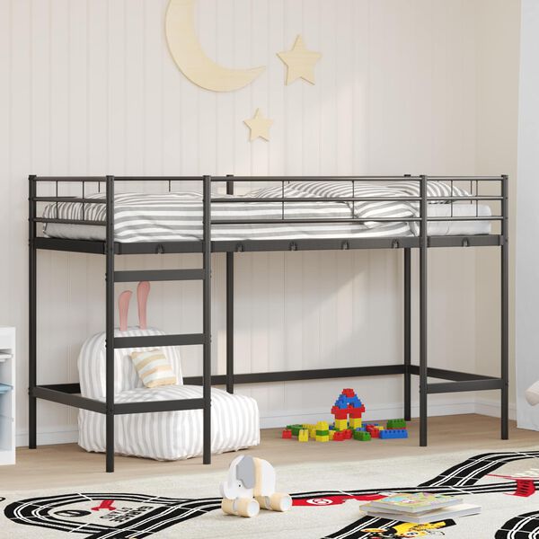vidaXL Kinderloftbett Schwarz 99,5 x 190 cm Stahl