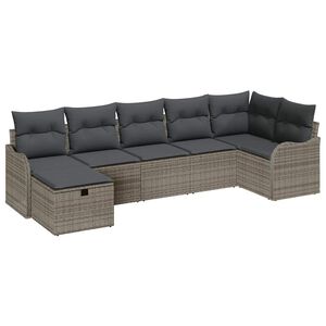 vidaXL Garten-Sofa-Set mit Kissen mit Speicher 7 pcs Grau Poly Rattan
