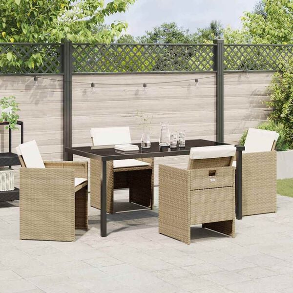 vidaXL Garten Essgruppe mit Kissen 5 pcs Beige Poly-Rattan