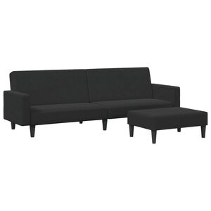 vidaXL Schlafsofa 2-Sitzer mit Fu&szlig;hocker Schwarz Samt