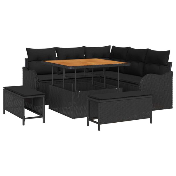 vidaXL Gartensofa-set mit Kissen 8 pcs Schwarz Poly-Rattan