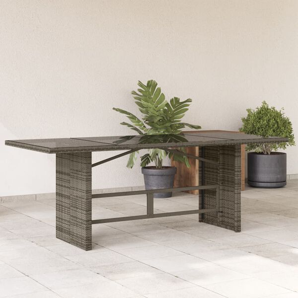 vidaXL Gartentisch mit Glasplatte Grau 190x80x75 cm Poly Rattan